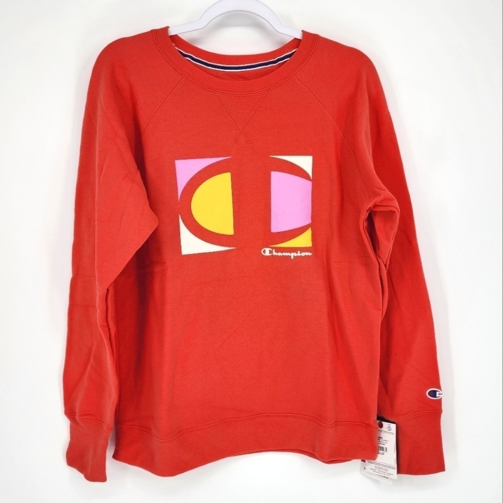 Champion NWT Powerblend Classic Lightweight Sweatshirt Poppy Orange Large Womens